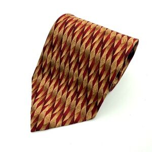 Daniel De Fasson Tie Mens Red Gold 100% Silk Hand Made Geometric Diamond Necktie